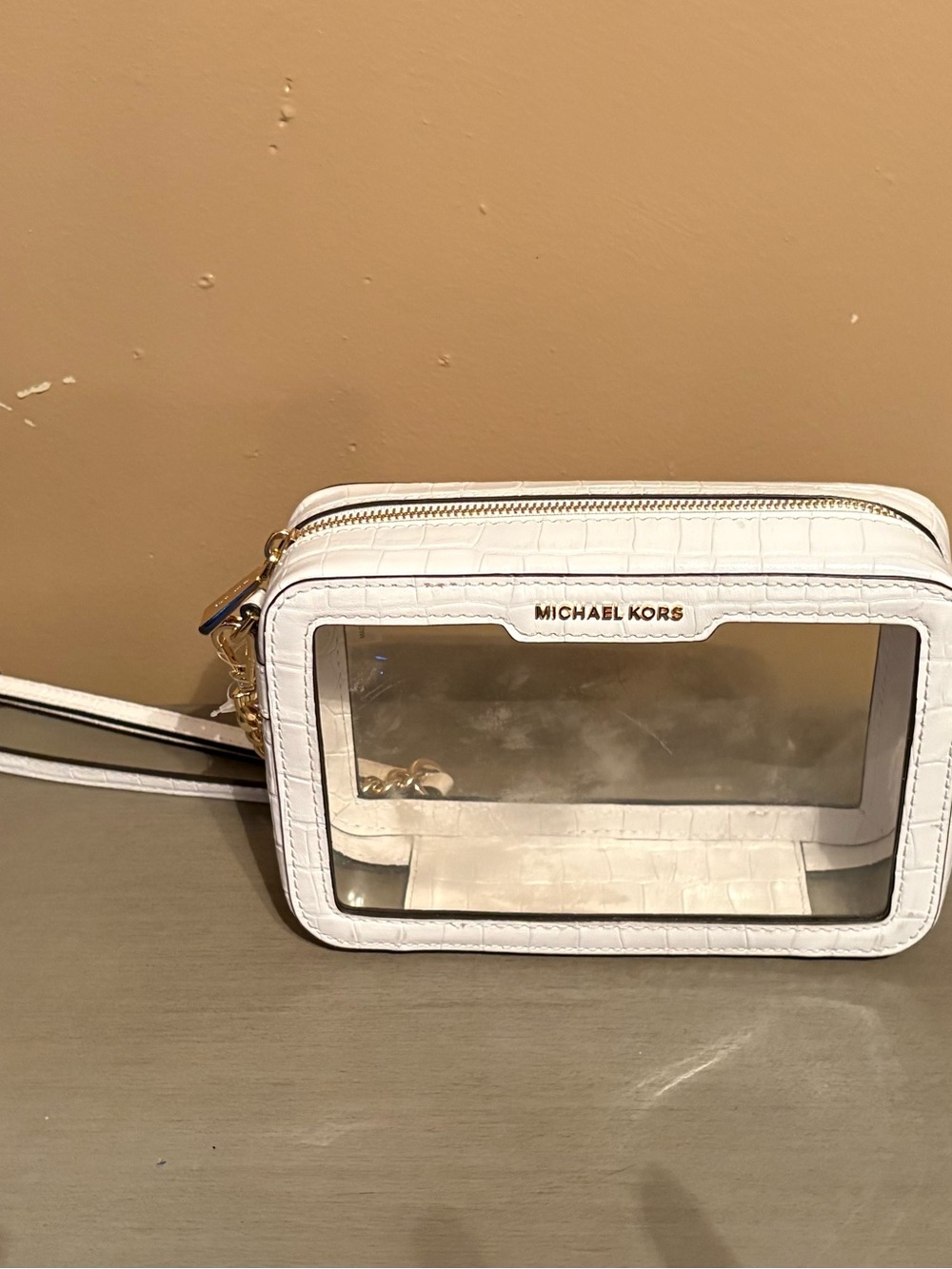 MICHAEL KORS White Clear Crossbody Wristlet